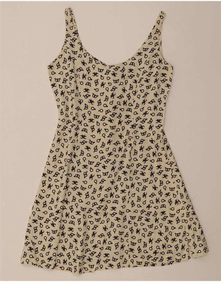 VINTAGE Womens Abstract Pattern Sleeveless Slip Dress UK 12 Medium Beige Vintage Vintage and Second-Hand Vintage from Messina Hembry 