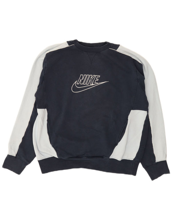 Nike Mens Graphic Sweatshirt Jumper UK 42/44 Large Navy Blue Colourblock
