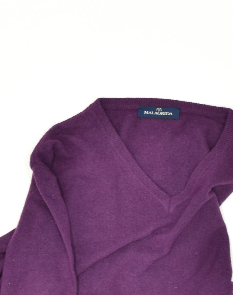 MALAGRIDA Mens V-Neck Jumper Sweater Large Purple Wool | Vintage Malagrida | Thrift | Second-Hand Malagrida | Used Clothing | Messina Hembry 