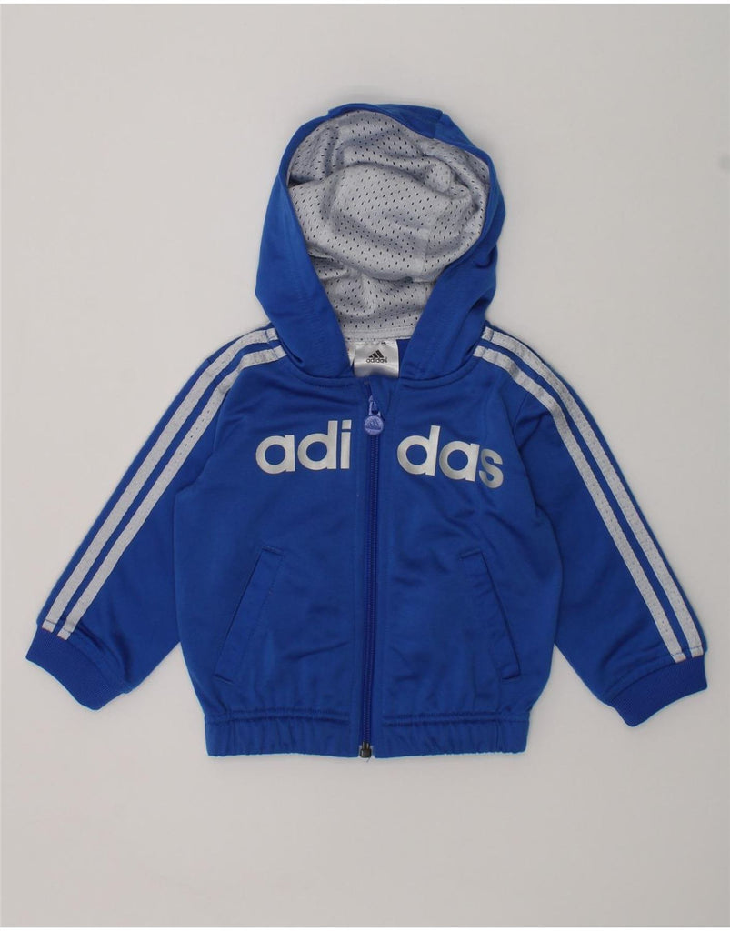 ADIDAS Baby Boys Graphic Zip Hoodie Sweater 6-9 Months Blue Polyester | Vintage Adidas | Thrift | Second-Hand Adidas | Used Clothing | Messina Hembry 