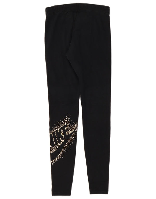 Nike Womens Graphic Leggings UK 8 Small Black Cotton