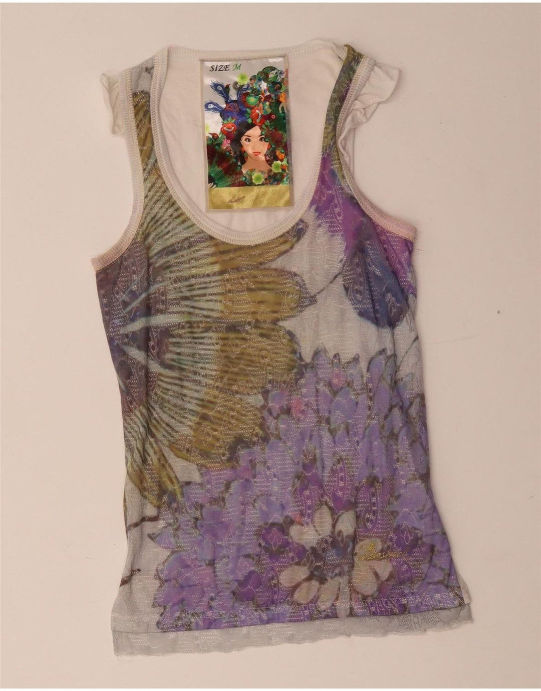 Desigual Womens Graphic Vest Top UK 12 Medium Multicoloured Floral