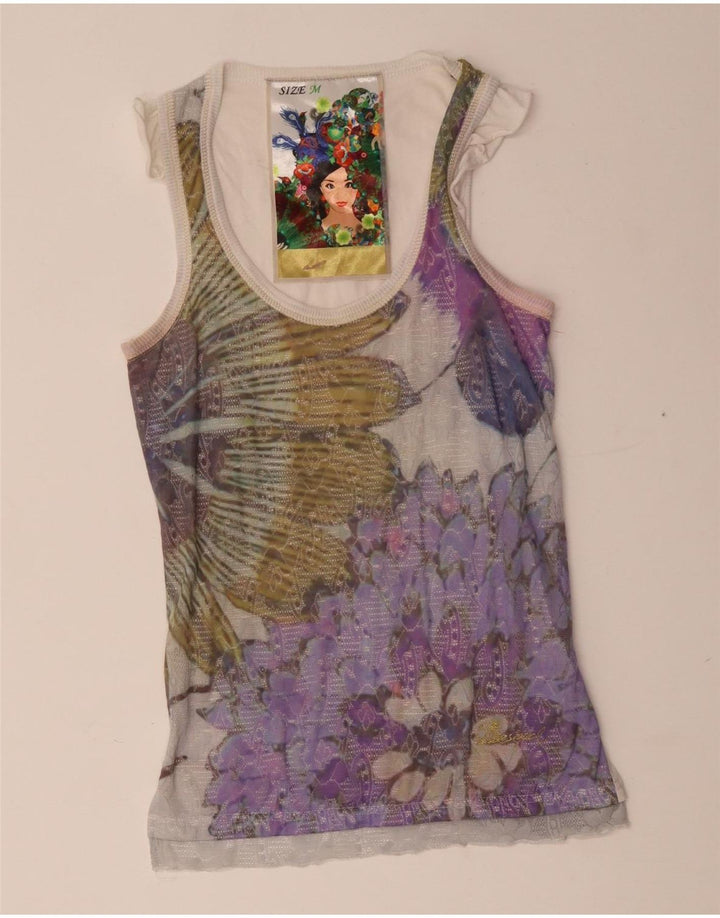 Desigual Womens Graphic Vest Top UK 12 Medium Multicoloured Floral