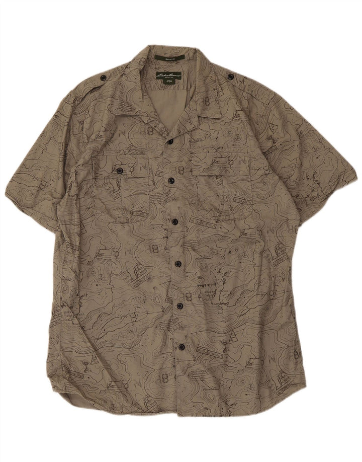Eddie Bauer Mens Abstract Pattern Classic Fit Shirt Large Beige Cotton