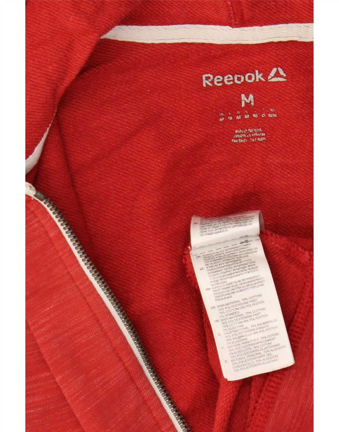 Reebok Mens Graphic Zip Hoodie Sweater Medium Red Cotton