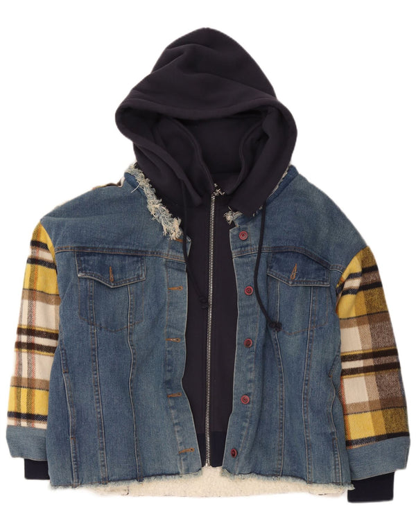 Vintage Mens Hooded Sherpa Jacket UK 42 XL Blue Check Cotton