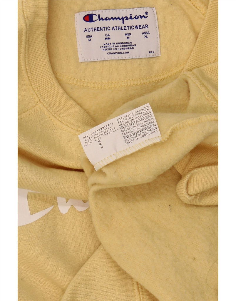 CHAMPION Womens Graphic Sweatshirt Jumper UK 14 Medium Yellow Polyester Vintage Champion and Second-Hand Champion from Messina Hembry 