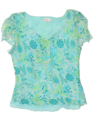 LIBRA Womens Blouse Top UK 16 Large  Turquoise Floral Silk