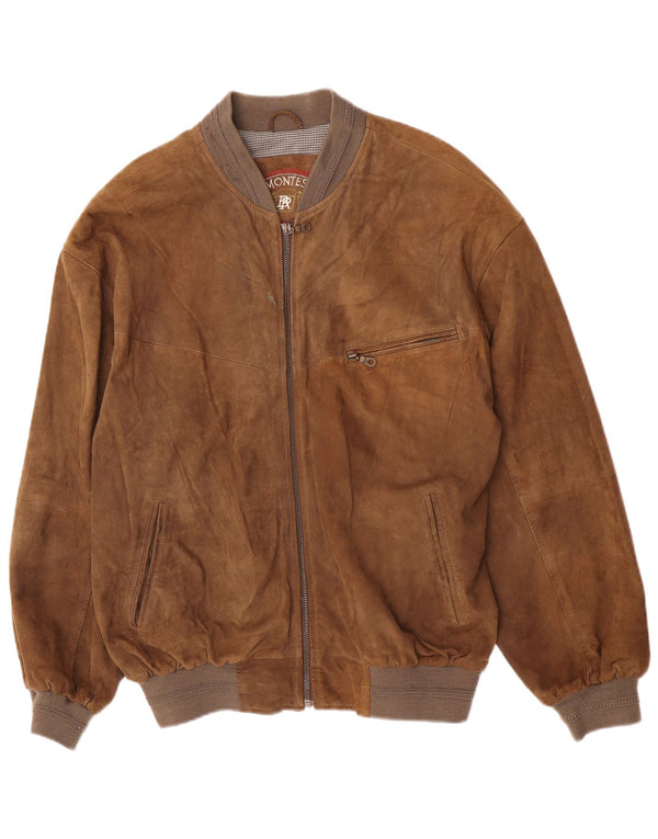 Montes Mens Suede Bomber Jacket EU 52 XL Brown Leather