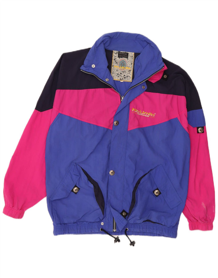 Vintage Mens Windbreaker Jacket UK 38 Medium Blue Colourblock Polyamide