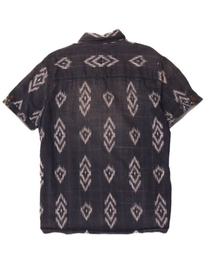 Fat Face Mens Short Sleeve Classic Fit Shirt Medium Navy Blue Ikat Cotton
