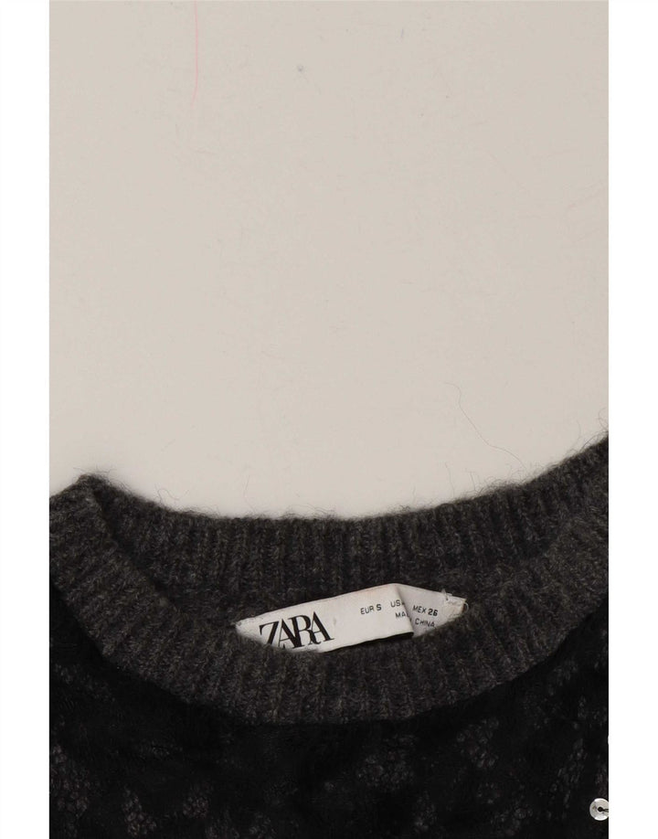 Zara Womens Crew Neck Jumper Sweater UK 10 Small Grey Colourblock