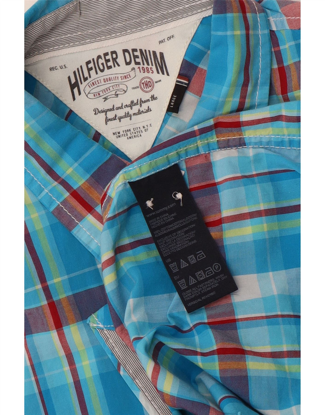 Tommy Hilfiger Mens Shirt Large Blue Check Cotton