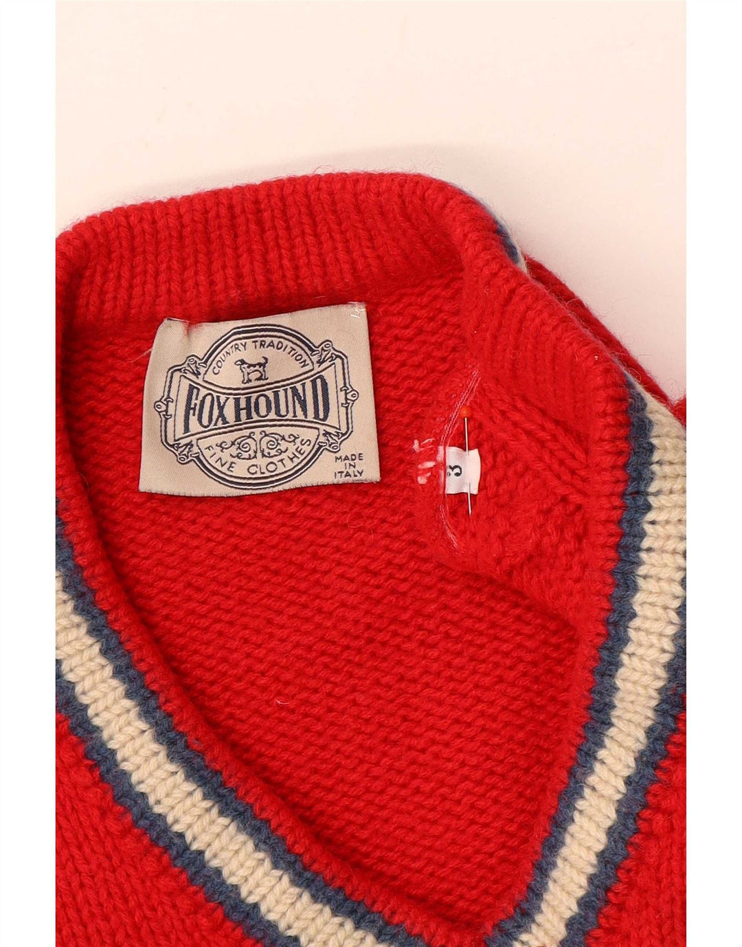 Foxhound Mens Graphic V-Neck Jumper Sweater Medium Red Colourblock