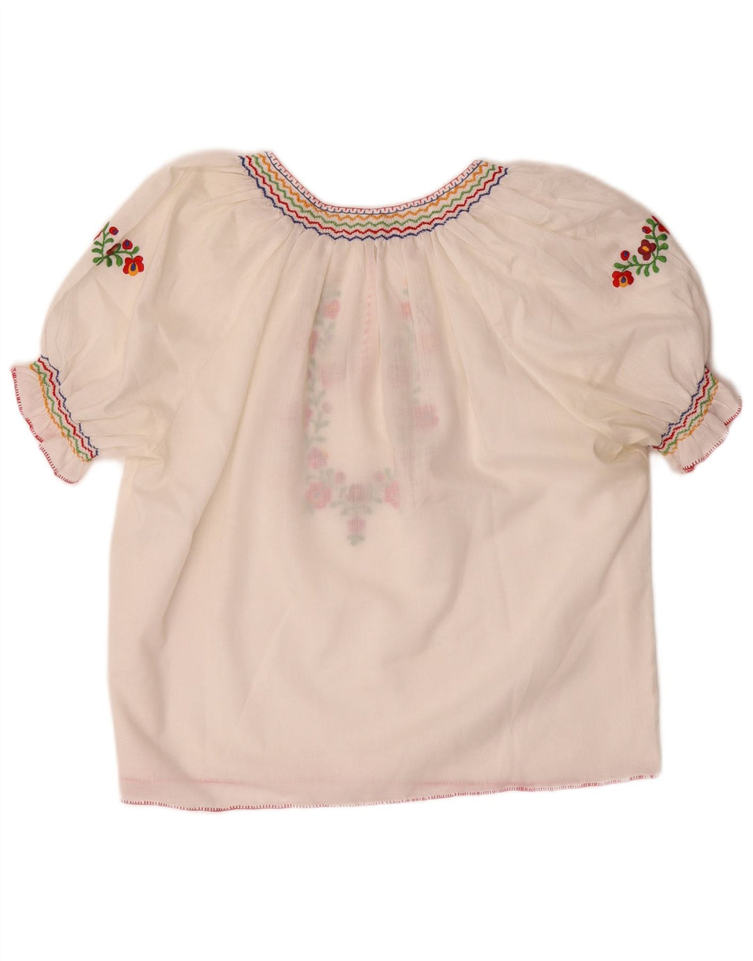 VINTAGE Womens Crop Blouse Top UK 16 Large White Floral Polyester