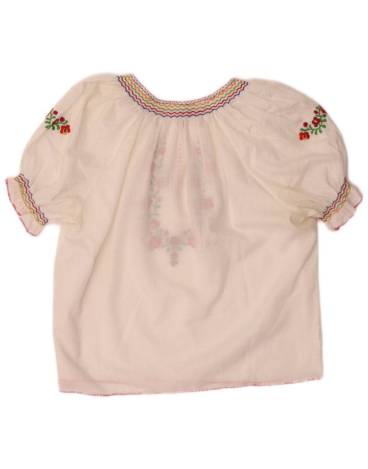 VINTAGE Womens Crop Blouse Top UK 16 Large White Floral Polyester