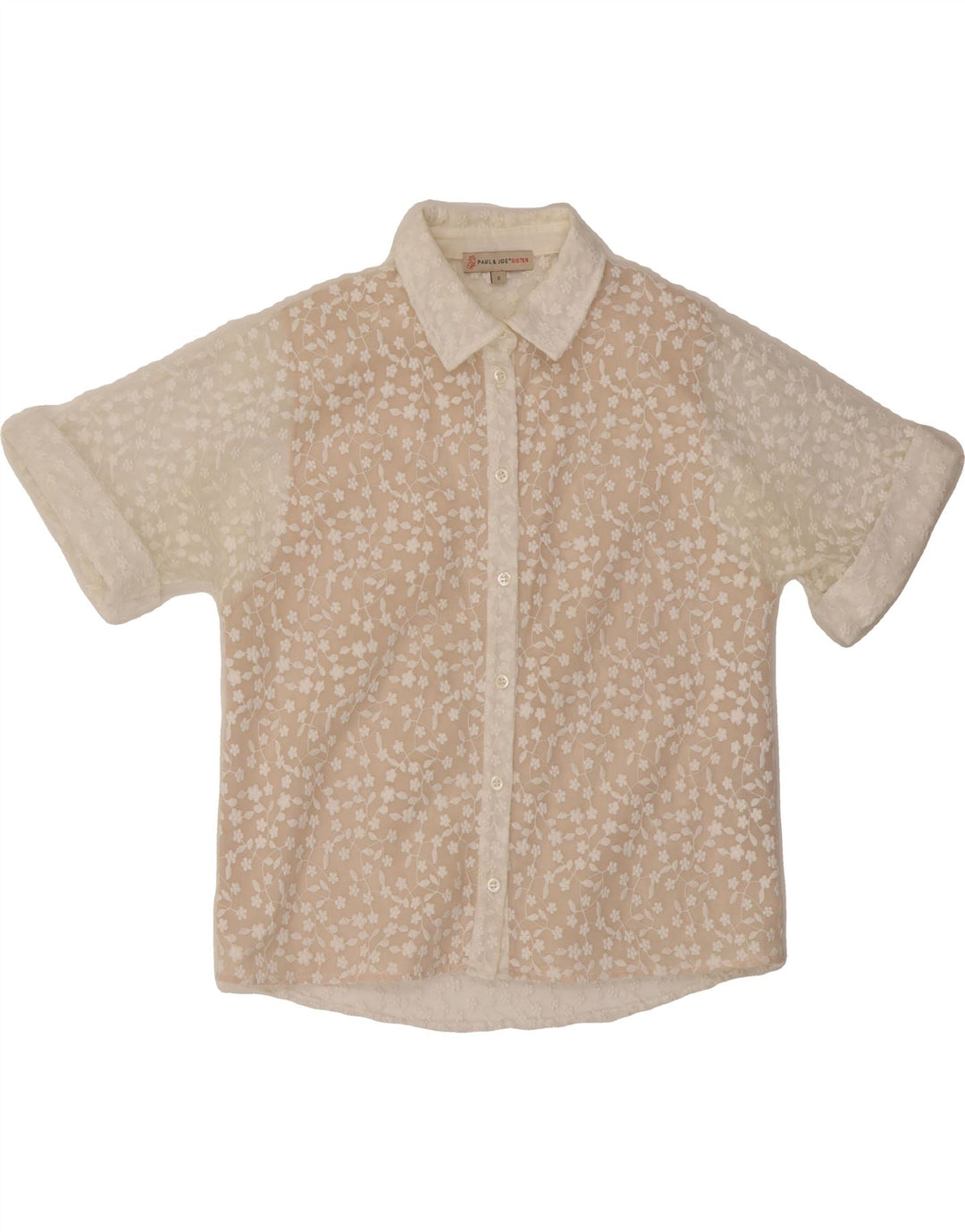 PAUL & JOE Womens See Through Lace Shirt Size 0 XS White Floral Polyester Vintage Paul & Joe and Second-Hand Paul & Joe from Messina Hembry 