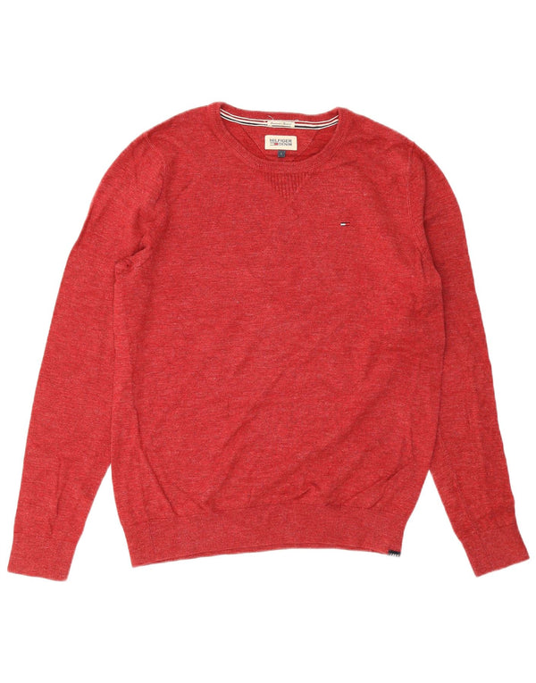 TOMMY HILFIGER Mens Crew Neck Jumper Sweater Large Red Cotton