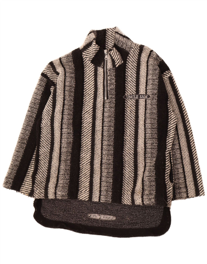 Uncle Sam Mens Zip Neck Jumper Sweater XL Black Striped Polyester