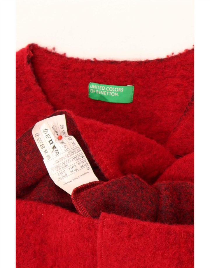 Benetton Womens Open Overcoat UK 6 XS Red Wool