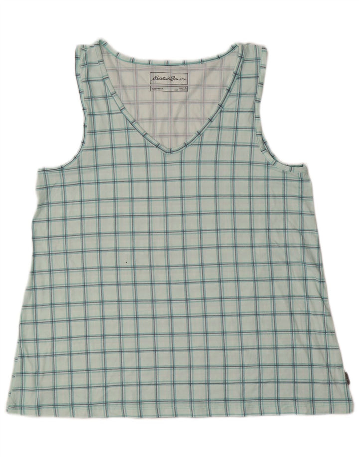 EDDIE BAUER Womens Vest Top UK 16 Large Blue Check Polyester