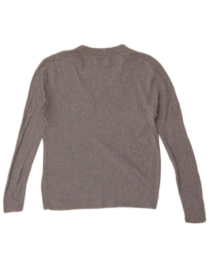 Massimo Dutti Womens Top Long Sleeve UK 14 Large Grey Silk