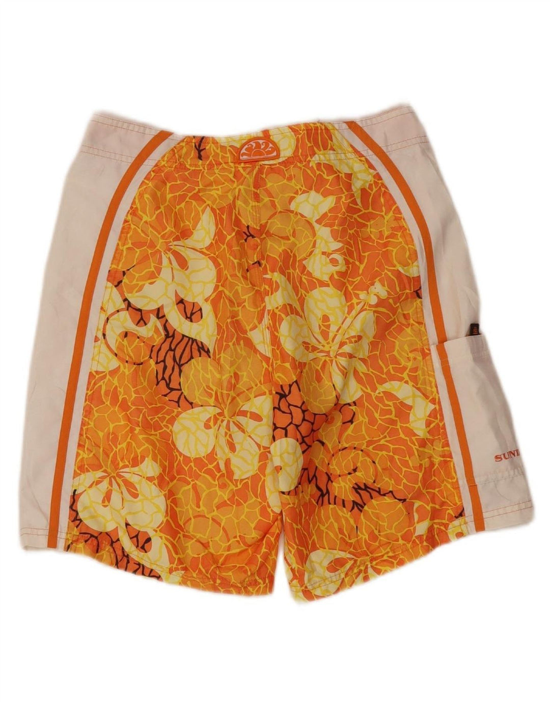 SUNDEK Mens Graphic Swimming Shorts Small  Orange Floral Polyester