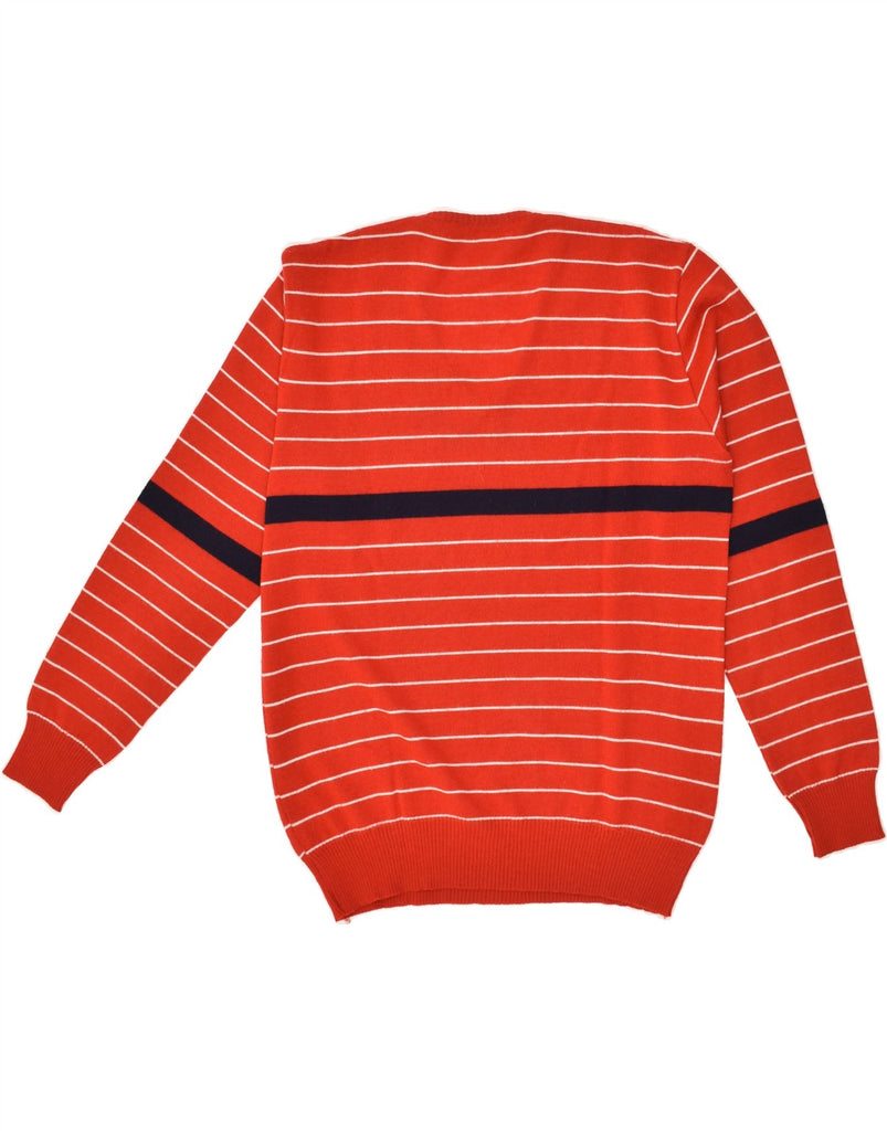 VINTAGE Mens V-Neck Jumper Sweater IT 50 Medium Red Striped Wool | Vintage Vintage | Thrift | Second-Hand Vintage | Used Clothing | Messina Hembry 