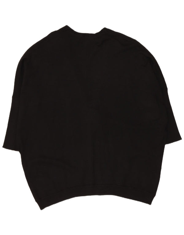 Zara Womens 3/4 Sleeve Oversized Cardigan Sweater UK 14 Medium Black