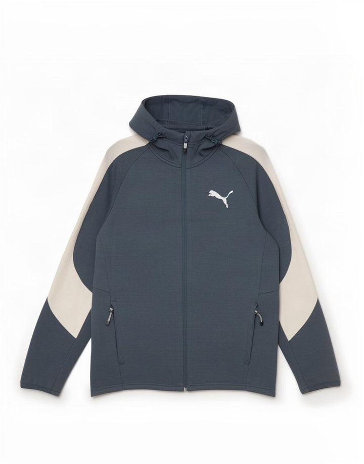 Puma Mens Zip Hoodie Sweater Medium Blue Colourblock Cotton