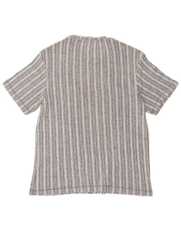 Zara Mens T-Shirt Top Medium Grey Striped Cotton