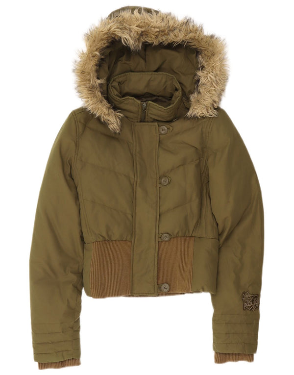Playlife Womens Hooded Padded Jacket UK 10 Small Khaki