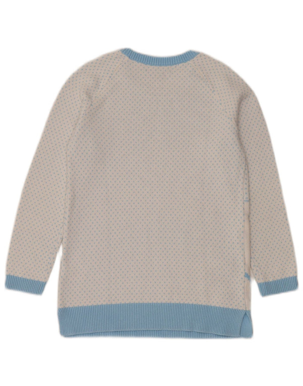 Lands End Girls Boat Neck Jumper Sweater 10-11 Years Medium White Spotted