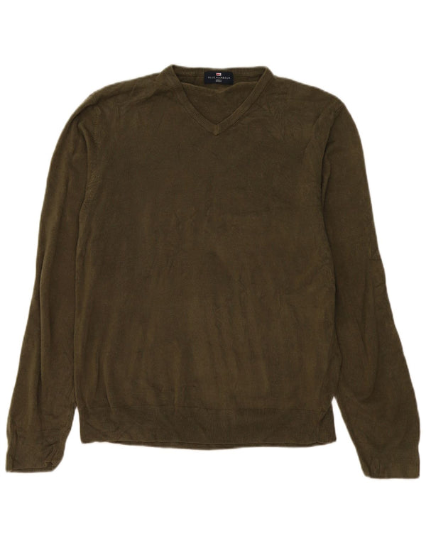 Marks & Spencer Mens Blue Harbour V-Neck Jumper Sweater XL Khaki Acrylic