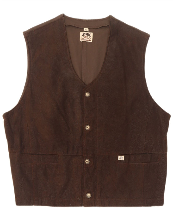 Pioneer Mens Suede Waistcoat XL Brown Leather