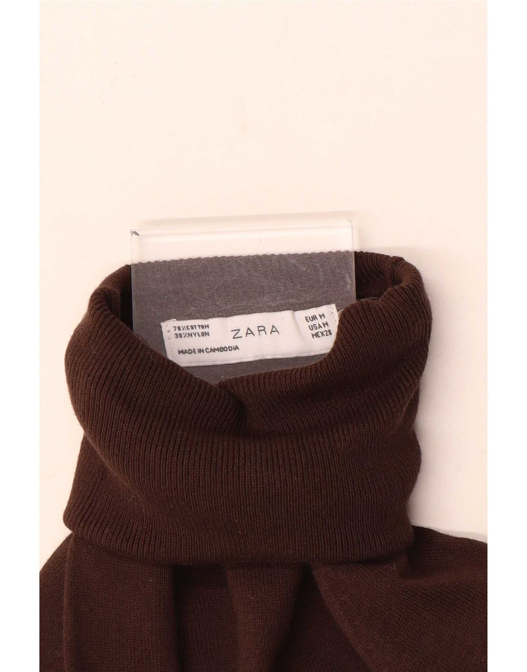 Zara Womens Roll Neck Jumper Sweater UK 12 Medium Brown Cotton