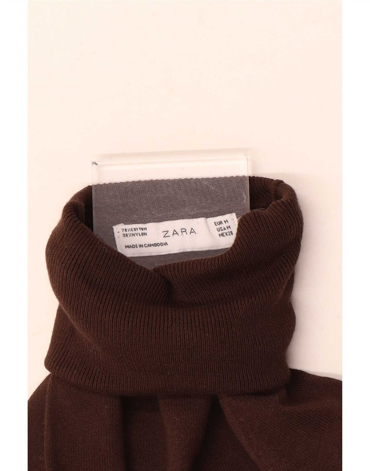 Zara Womens Roll Neck Jumper Sweater UK 12 Medium Brown Cotton