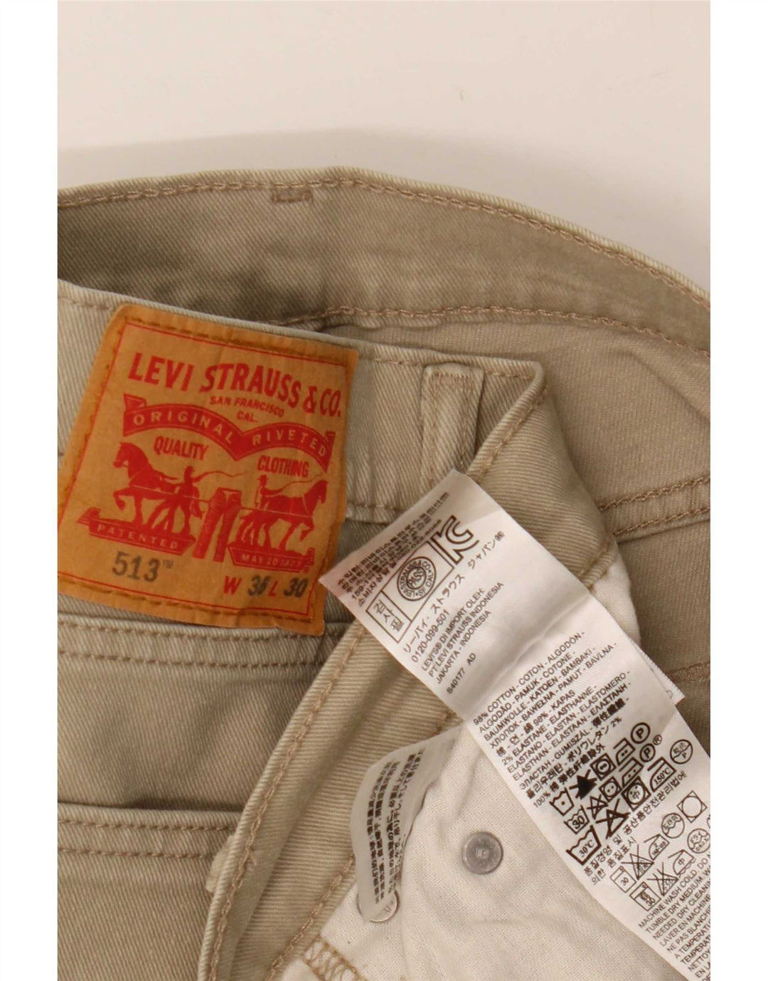 Levi's Mens 513 Cropped Trousers W36 L25 Beige