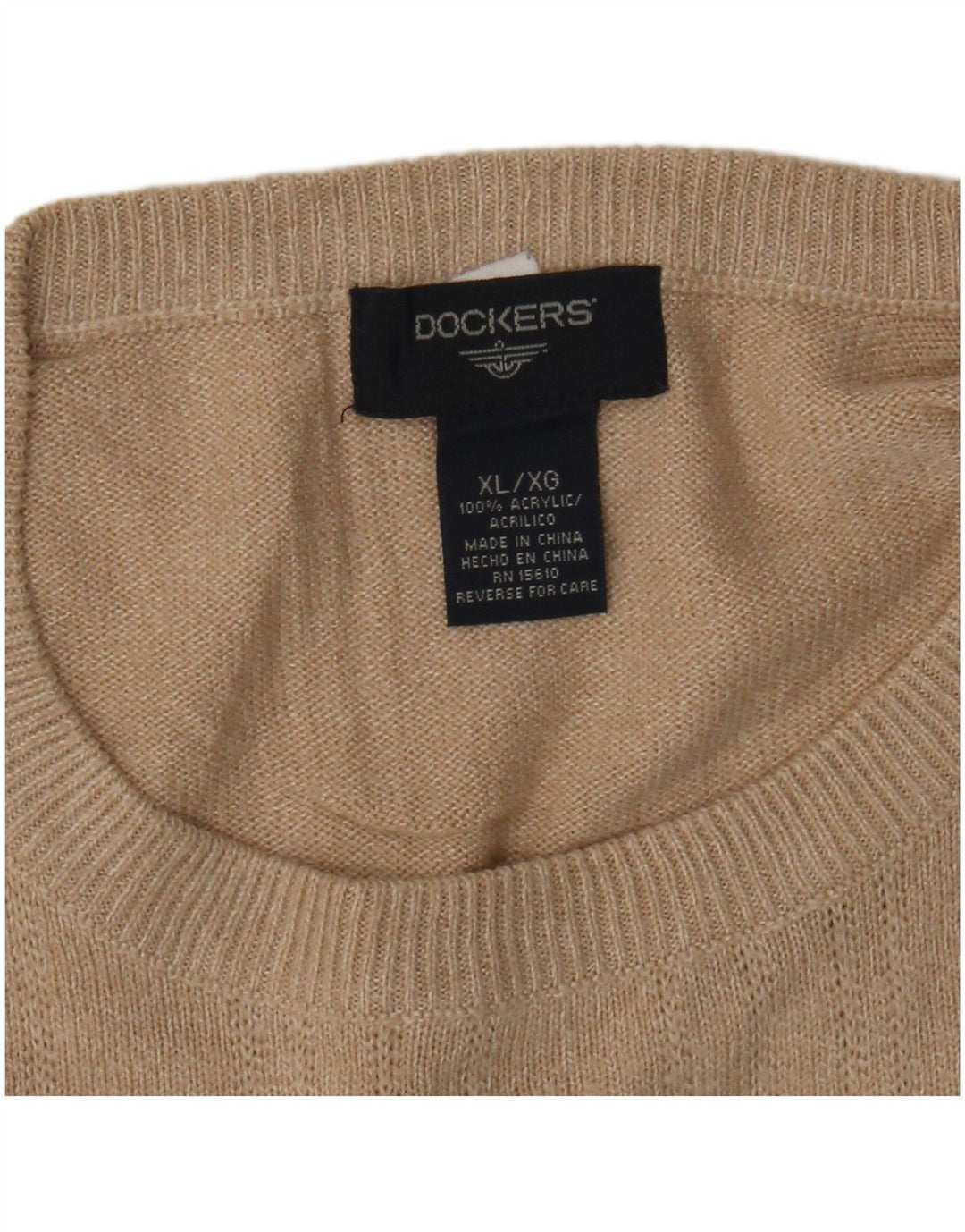 DOCKERS Mens Crew Neck Jumper Sweater XL Beige Striped Polyacrylic