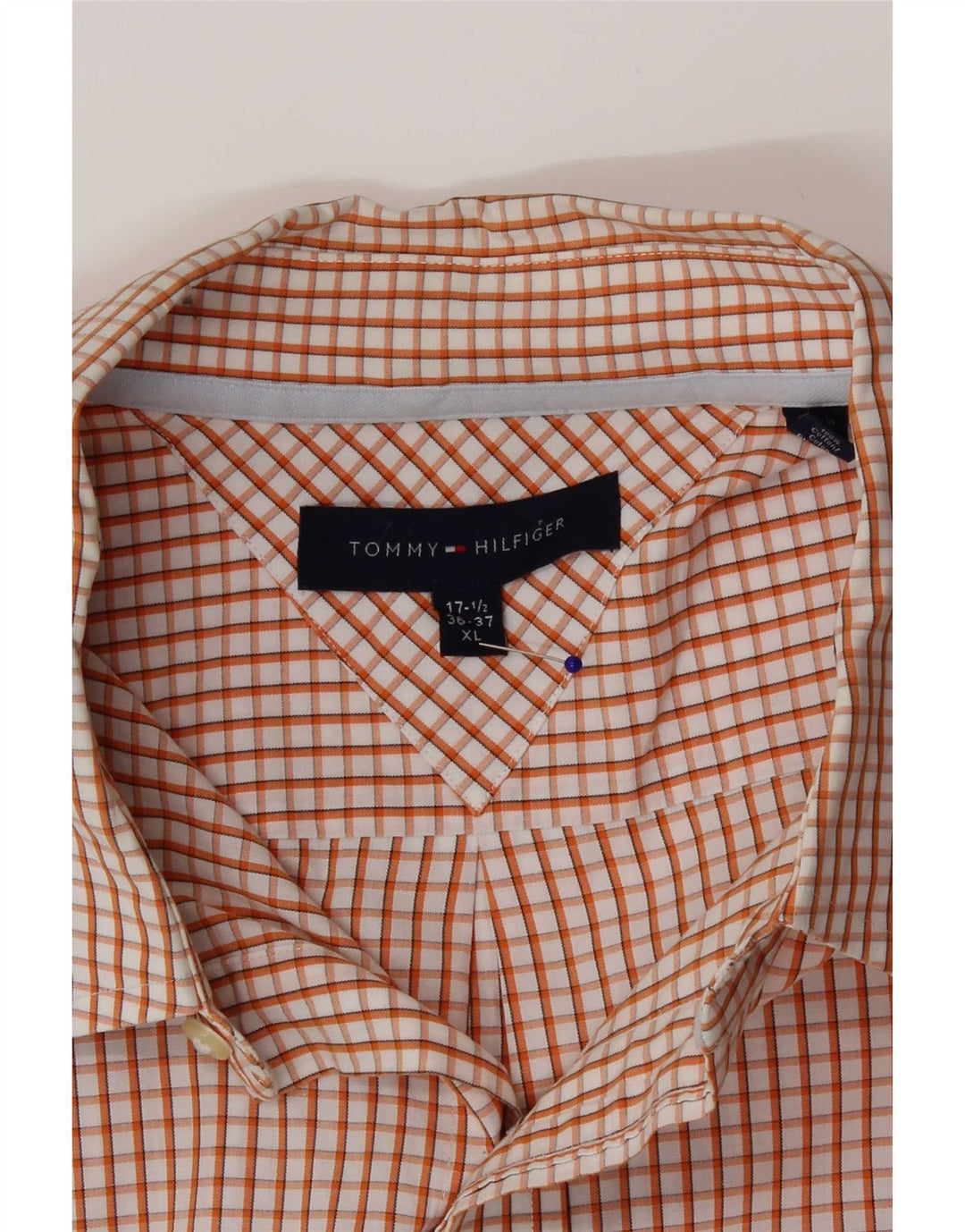 Tommy Hilfiger Mens Shirt Size 17 1/2 XL Orange Check