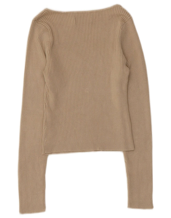 Abercrombie & Fitch Womens Crop V-Neck Jumper Sweater UK 8 Small Beige