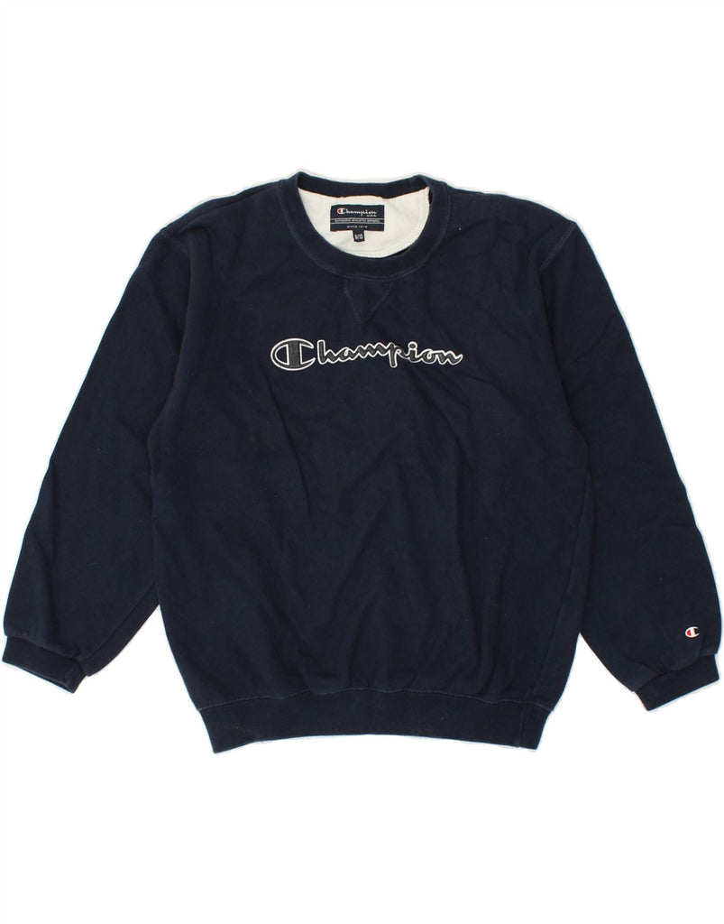 CHAMPION Boys Graphic Sweatshirt Jumper 9-10 Years Navy Blue Cotton | Vintage Champion | Thrift | Second-Hand Champion | Used Clothing | Messina Hembry 