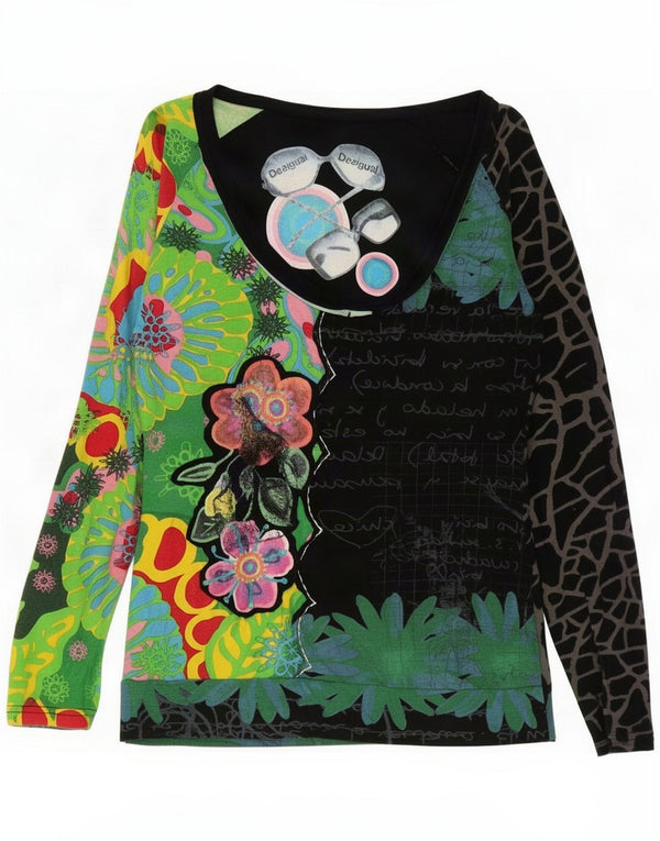 Desigual Womens Graphic Top Long Sleeve UK 12 Medium Multicoloured Floral