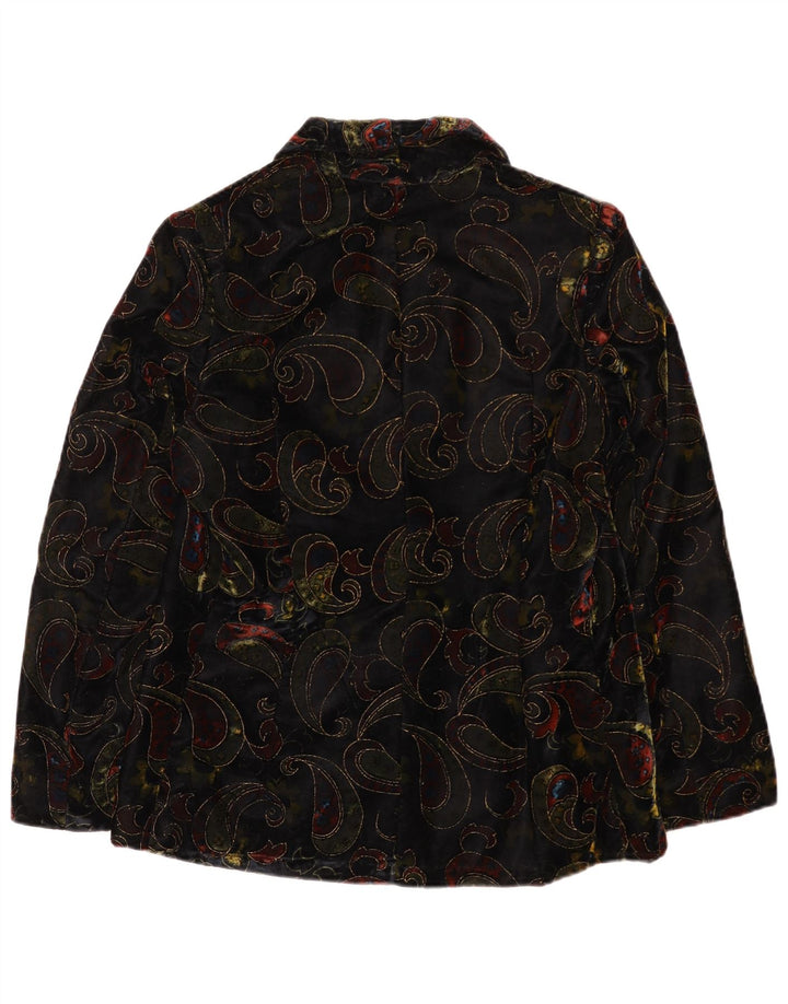 Vintage Womens 2 Button Velvet Blazer Jacket UK 12 Medium Black Paisley