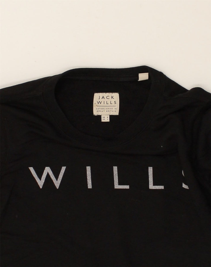 JACK WILLS Womens Graphic Sweatshirt Jumper UK 8 Small  Black Cotton | Vintage Jack Wills | Thrift | Second-Hand Jack Wills | Used Clothing | Messina Hembry 