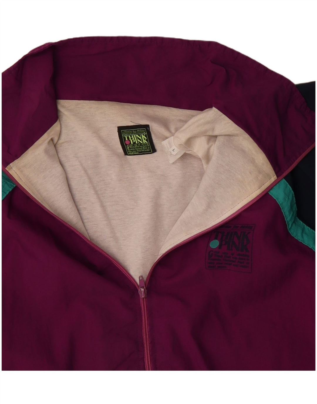 THINK PINK Mens Tracksuit Top Jacket Large Burgundy Colourblock Polyester