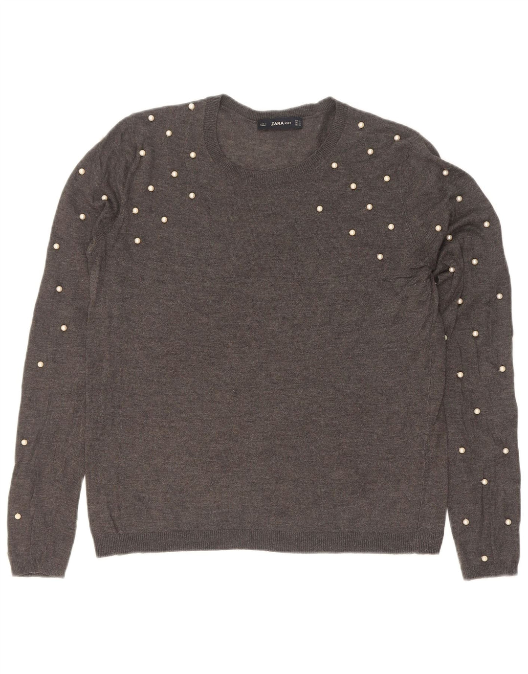 Zara Womens Boat Neck Jumper Sweater UK 14 Medium Grey Spotted