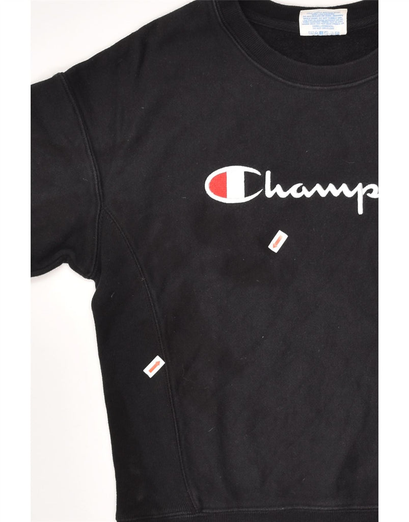 CHAMPION Womens Loose Fit Graphic Sweatshirt Jumper UK 6 XS Black Cotton | Vintage Champion | Thrift | Second-Hand Champion | Used Clothing | Messina Hembry 