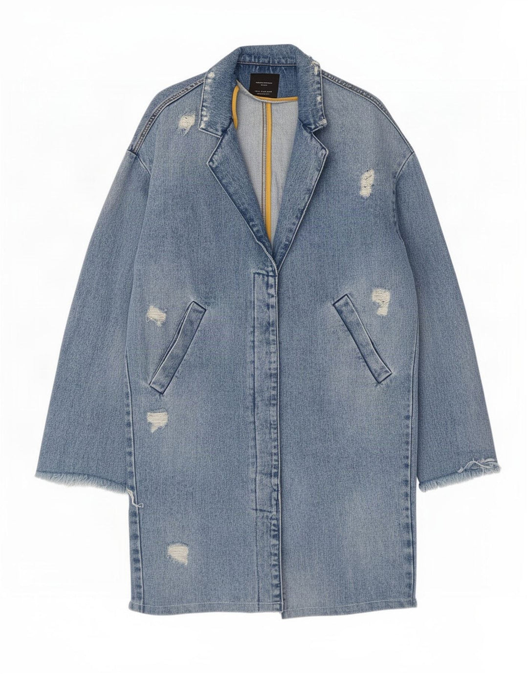 Zara Womens Trafaluc Distressed Denim Coat UK 14 Medium Blue