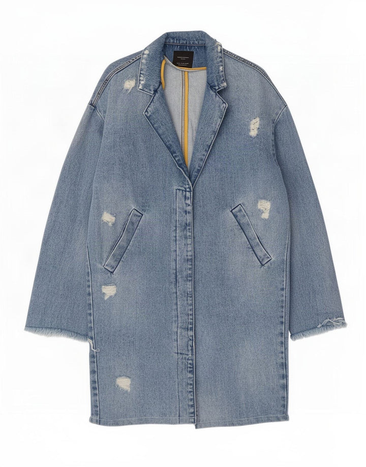 Zara Womens Trafaluc Distressed Denim Coat UK 14 Medium Blue